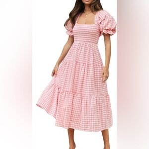 Pink Gingham Puff Sleeve Dress NWOT Small nap dress